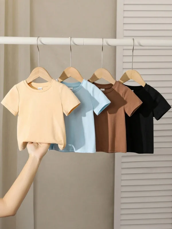 camiseta de manga corta de cuello redondo y unicolor tejido suave
