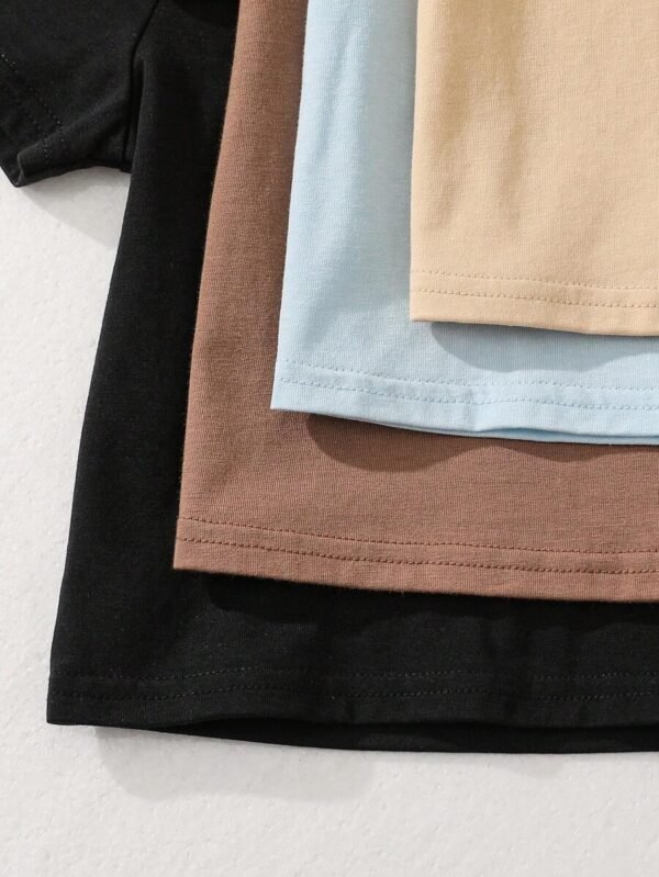 camiseta de manga corta de cuello redondo y unicolor tejido suave - Imagen 3