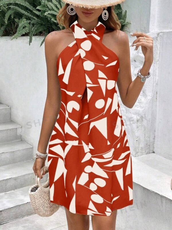 Vestido casul de cuello halter con estampado geométrico - Imagen 2