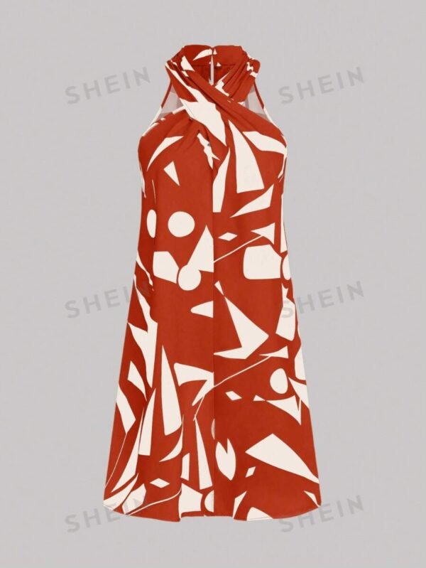Vestido casul de cuello halter con estampado geométrico - Imagen 3