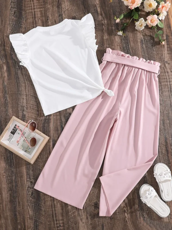 Top Con Estampado De Corazón Y Ribete Con Volantes Y Pantalones Con Cinturón - Imagen 2