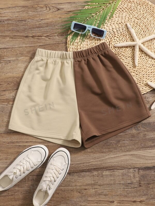 Shorts de dos tonos de cintura elástica