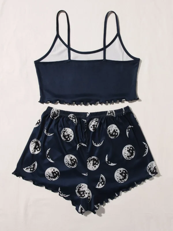 Conjunto de pijama con estampado de luna ribete en forma de lechuga - Imagen 2