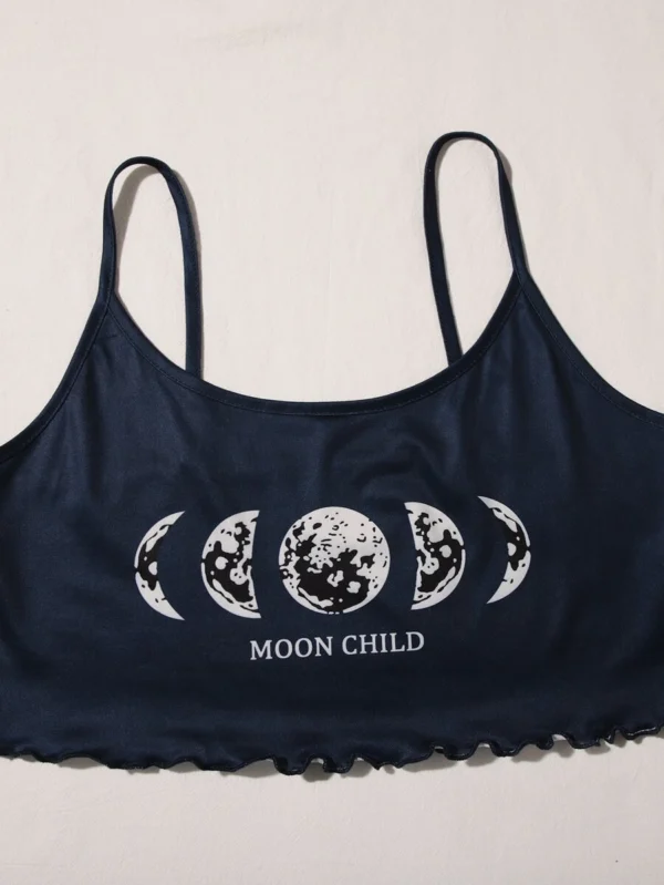 Conjunto de pijama con estampado de luna ribete en forma de lechuga - Imagen 3