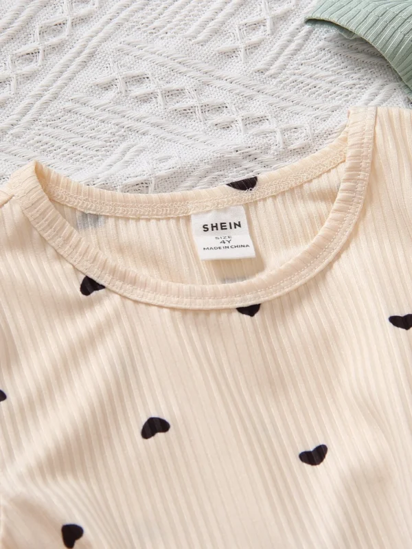 Camisetas De Corazones Y Rayas Impresas Para Niñas - Imagen 2