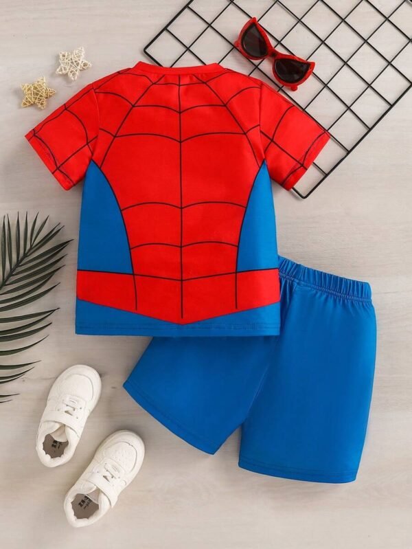 Conjunto Formado Por Camiseta Con Patrón De Arañas Y Pantalones Cortos Sólidos - Imagen 2