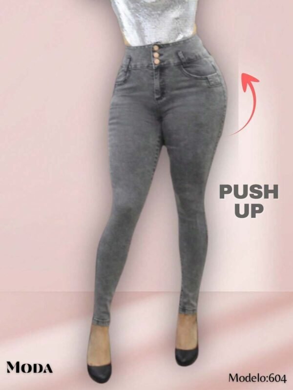 Jeans para mujer - pantalón de mezclilla tipo Colombiano levanta pompas gris