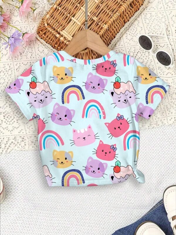 Camiseta de manga corta con patrón de gatos para niñas - Imagen 3