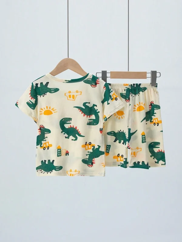 Conjunto de pijama con parte superior de manga corta y pantalones cortos con estampado de dinosaurios - Imagen 2