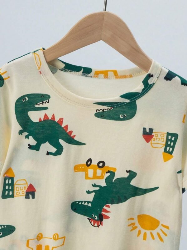 Conjunto de pijama con parte superior de manga corta y pantalones cortos con estampado de dinosaurios - Imagen 3