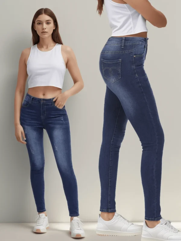 Jeans Ajustados Mezclilla de Talle Alto para Mujer