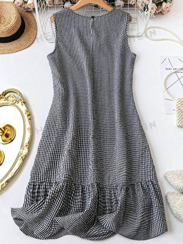Vestido sin mangas con cuello redondo y estampado a cuadros - Imagen 2