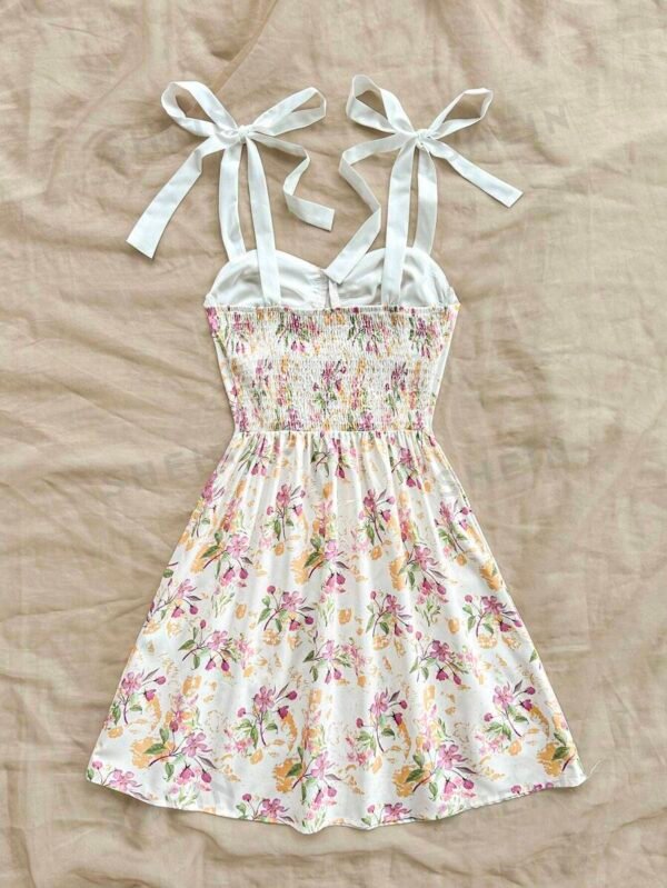 Vestido de verano con estampado de flores multicolor amarillo romántico - Imagen 2