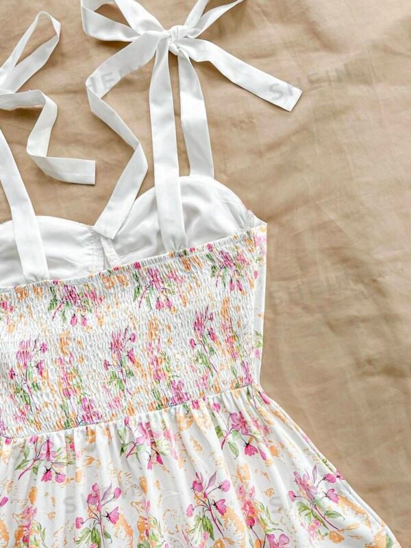 Vestido de verano con estampado de flores multicolor amarillo romántico - Imagen 3