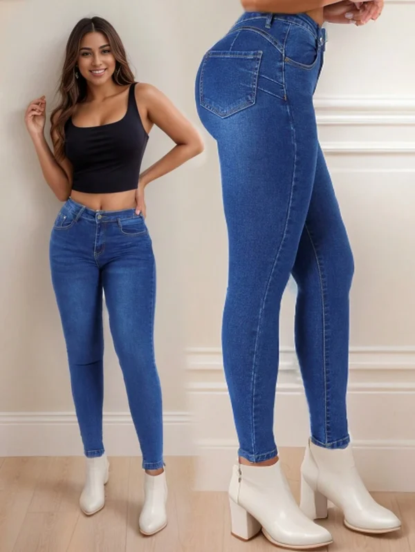 Pantalón de Mezclilla para Mujer, Basicos Ajustados, Jeans Azules para Dama