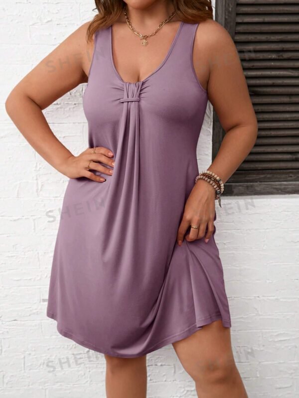 Vestido casual de unicolor con plisados sin mangas elegante - Imagen 3