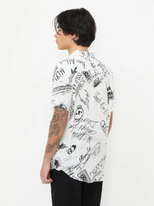 Camisa Manga Corta Estampado Rayones Punk Blanca - Imagen 2
