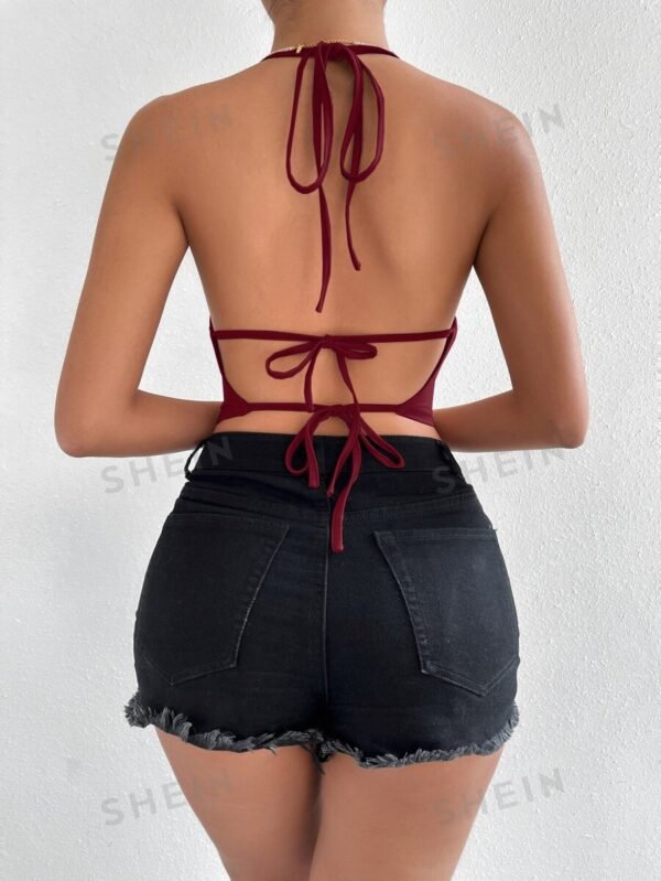 Top halter de cuello con fruncido de espalda abierta con cordón - Imagen 2