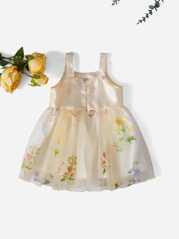 Bebé Vestido de tirantes con bordado floral de malla en contraste - Imagen 2