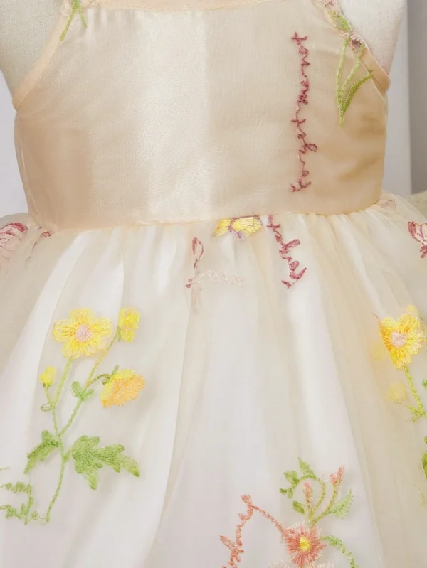 Bebé Vestido de tirantes con bordado floral de malla en contraste - Imagen 3