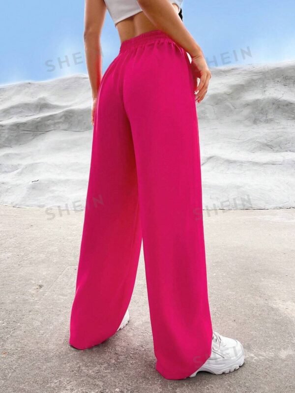 Pantalones rectos de cintura alta de color rosa sólido - Imagen 2