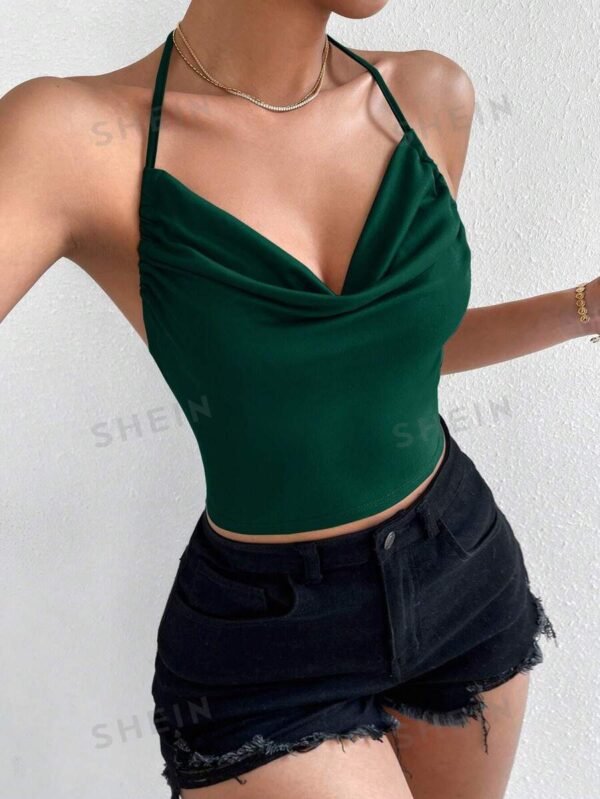 Top halter de cuello con fruncido de espalda abierta con cordón - Imagen 2