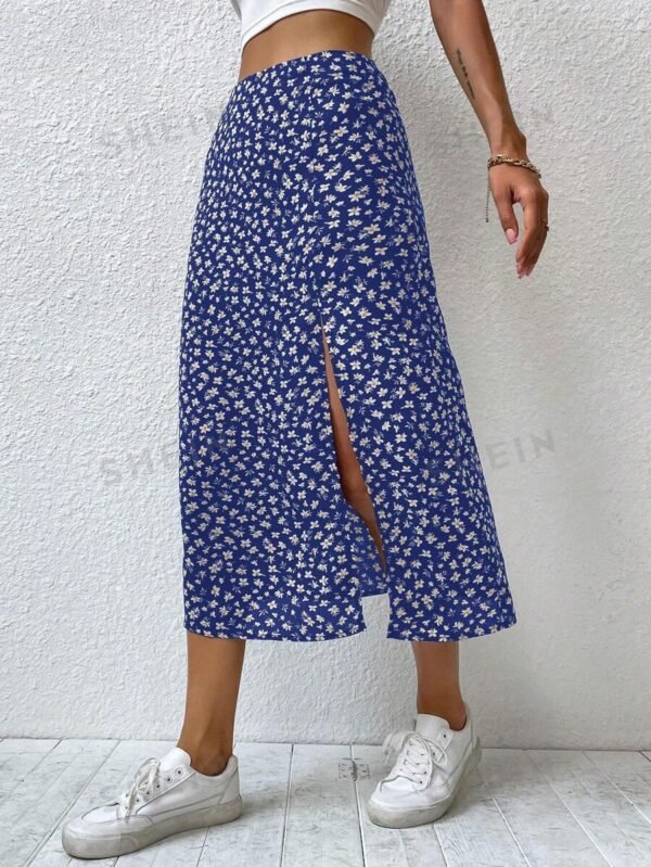 Falda con estampado floral de muslo con abertura