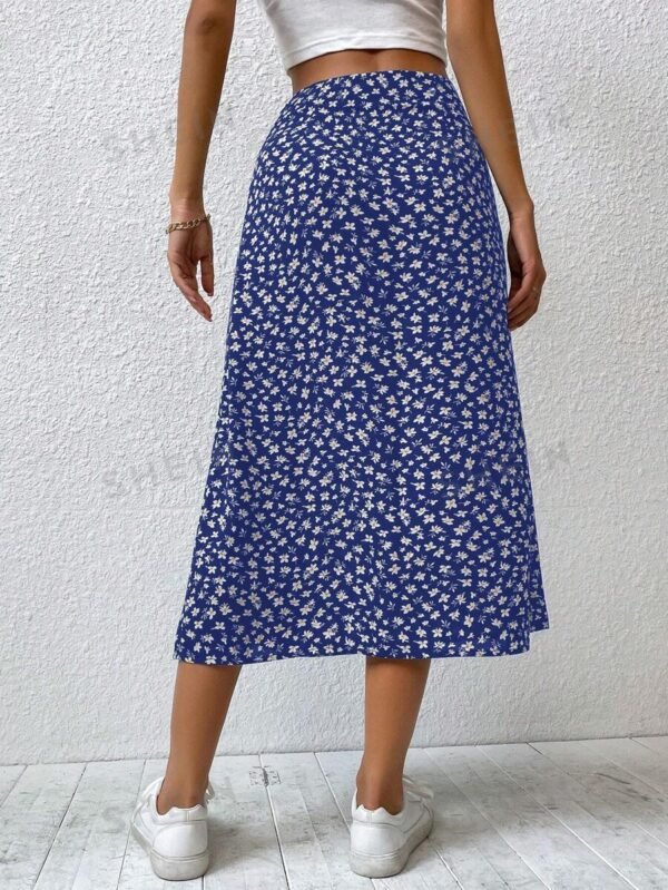 Falda con estampado floral de muslo con abertura - Imagen 2
