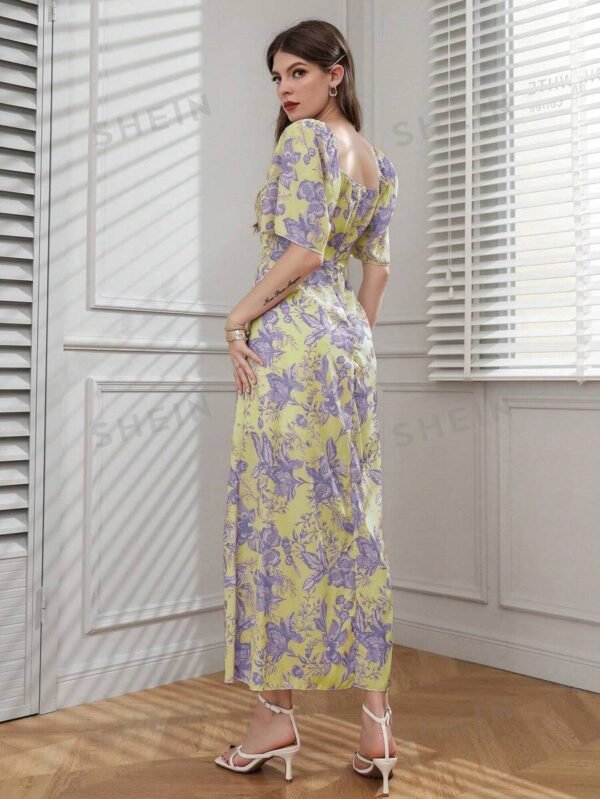 Vestido con estampado floral escote corazón de manga farol - Imagen 2