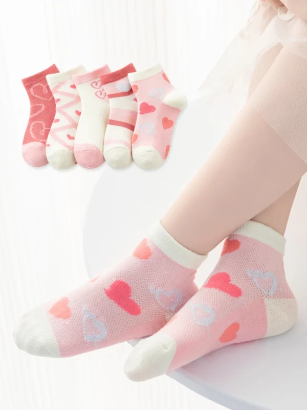 5 pares Calcetines tobilleros con patrón de corazón para verano