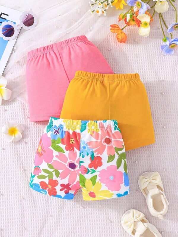 pantalon corto para bebé niña con patrón floral en colores dopamina - Imagen 2