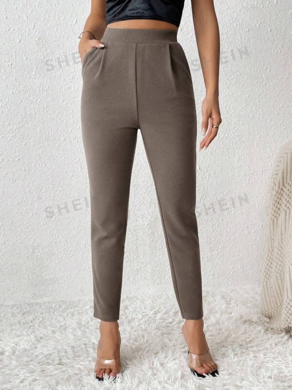 Pantalones Regulares De Mujer De Color Sólido Con Bolsillos - Imagen 3