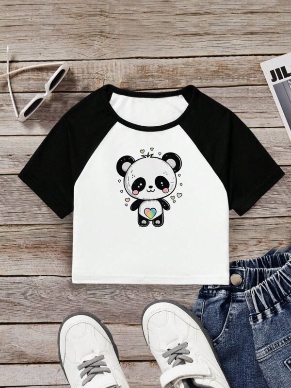 Camiseta De Manga Corta Raglán Con Bloques De Color Y Estampado De Panda