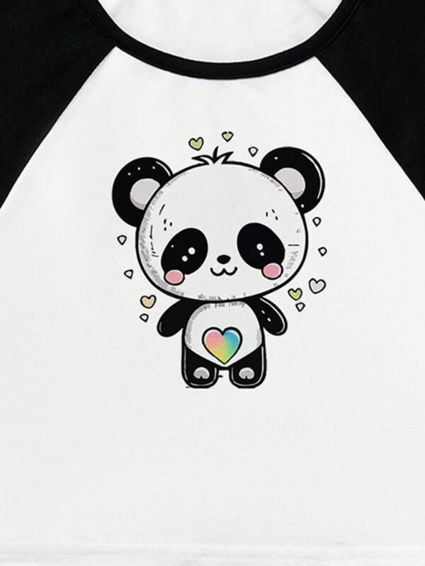 Camiseta De Manga Corta Raglán Con Bloques De Color Y Estampado De Panda - Imagen 3