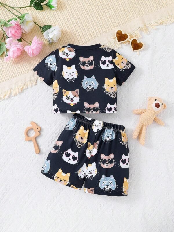 Conjunto de camiseta y shorts con impresión de gato para niña bebé - Imagen 3