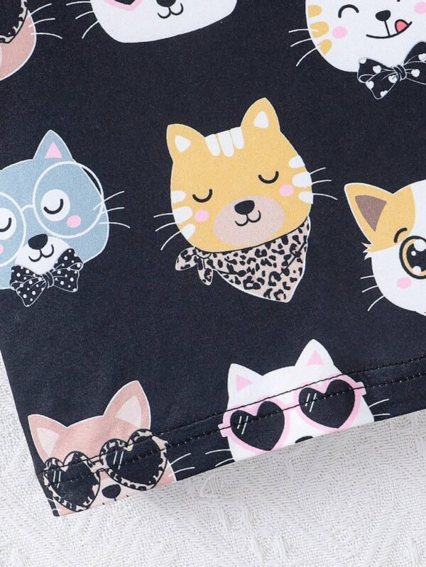 Conjunto de camiseta y shorts con impresión de gato para niña bebé - Imagen 2