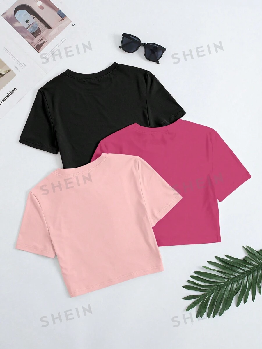 Camiseta de cuello redondo casual para mujer de manga corta - Imagen 2