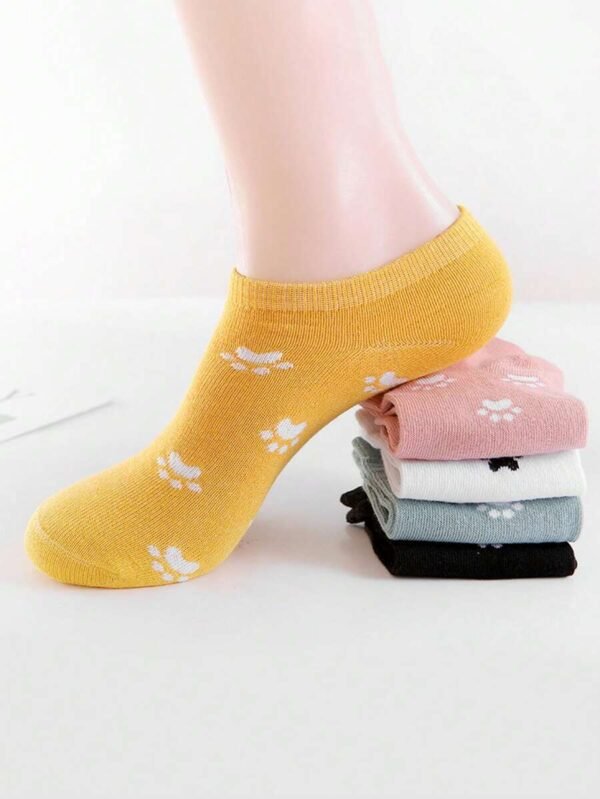 5 pares/set de calcetines cortos de tobillo para mujer con huellas de patas de perro - Imagen 3