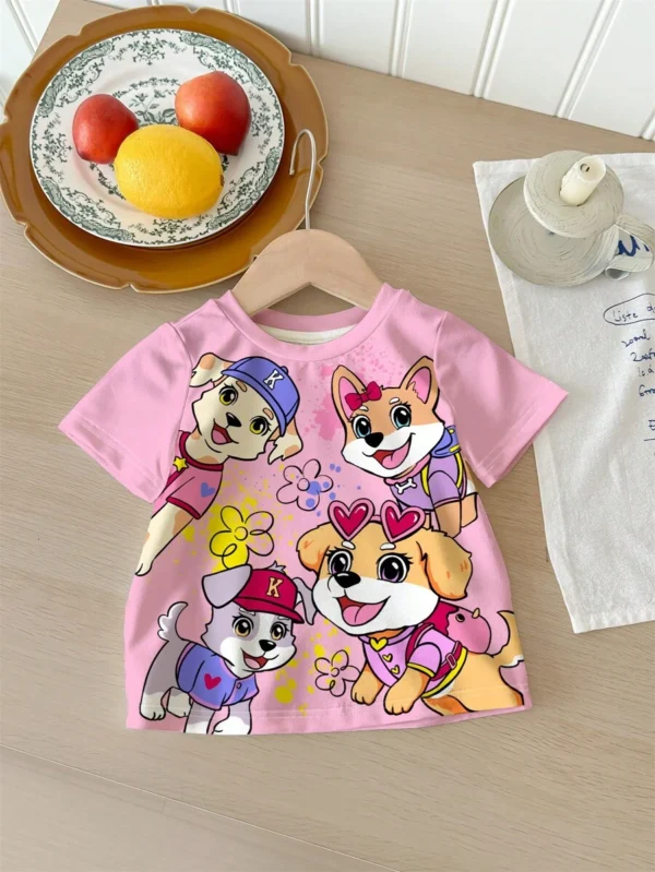 Blusa informal de cuello redondo de manga corta con estampado de cachorrito lindo