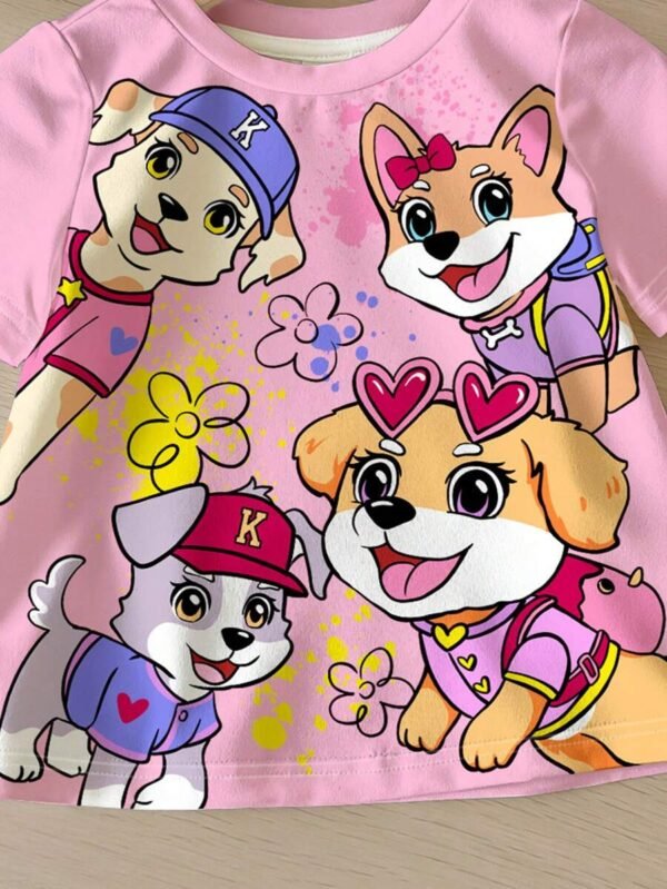 Blusa informal de cuello redondo de manga corta con estampado de cachorrito lindo - Imagen 3