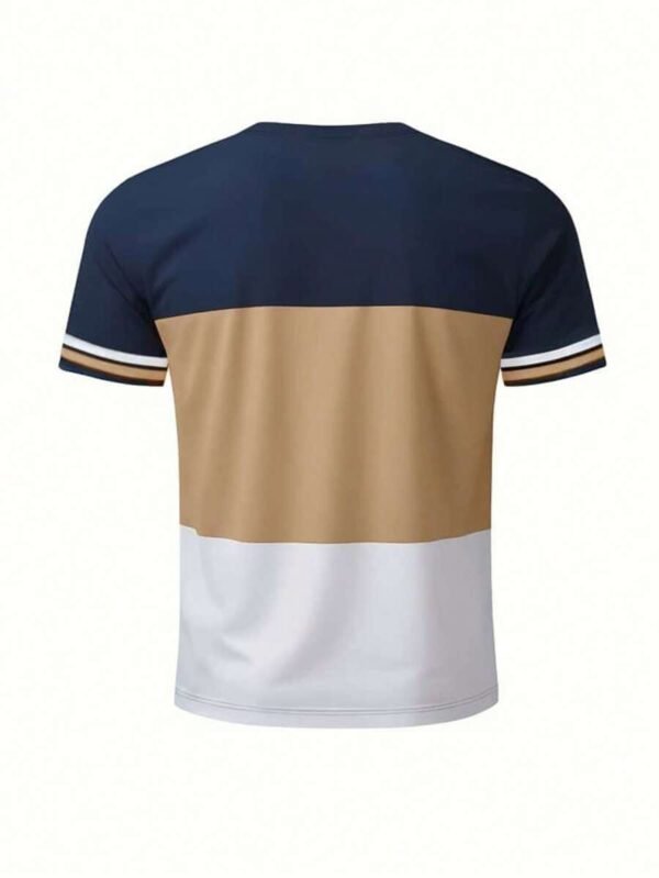 Camiseta casual ajustada de cuello redondo con mangas cortas a rayas y contraste - Imagen 3