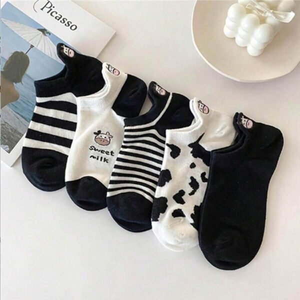 5 pares de calcetines de dibujos animados de vaca, calcetines de tobillo lindos y ligeros