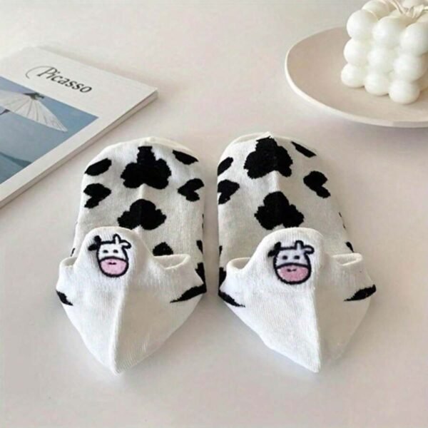 5 pares de calcetines de dibujos animados de vaca, calcetines de tobillo lindos y ligeros - Imagen 2