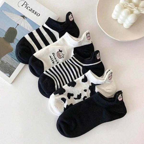 5 pares de calcetines de dibujos animados de vaca, calcetines de tobillo lindos y ligeros - Imagen 3
