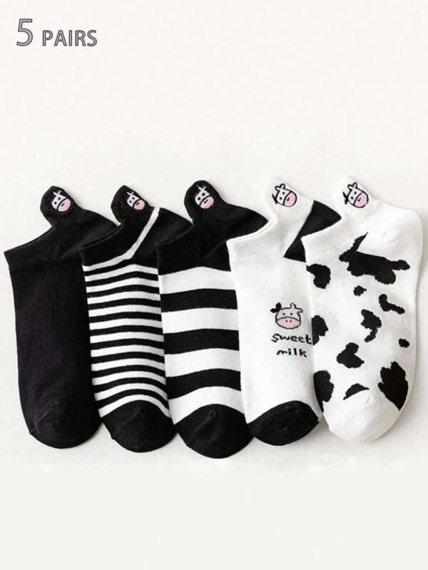 5 pares Calcetines tobilleros con estampado de vaca
