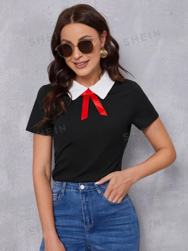 Camiseta con lazo delantero de cuello bobo - Imagen 2