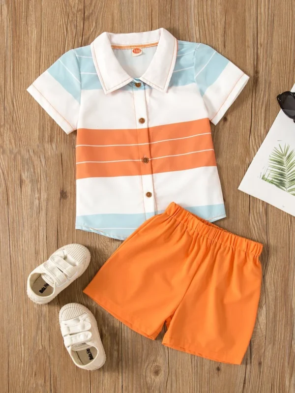 Camisa Y Pantalones Cortos A Rayas Para Niños Jóvenes