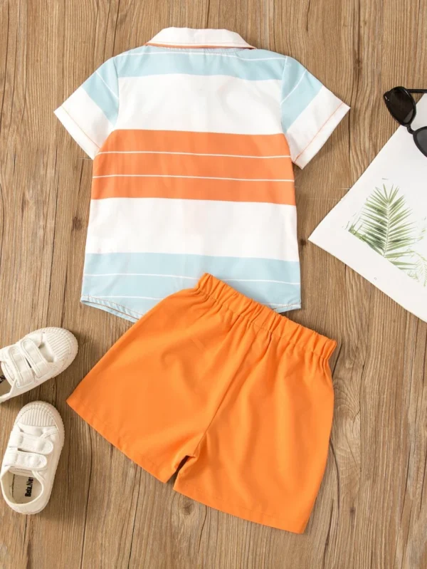 Camisa Y Pantalones Cortos A Rayas Para Niños Jóvenes - Imagen 2