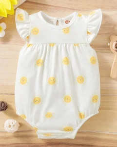 Body De Manga Corta Con Volantes Y Estampado De Sol De Dibujos Animados