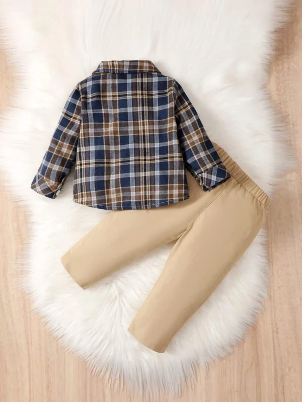 Camisa a cuadros y pantalones con estampado de dinosaurios para bebé niño - Imagen 3